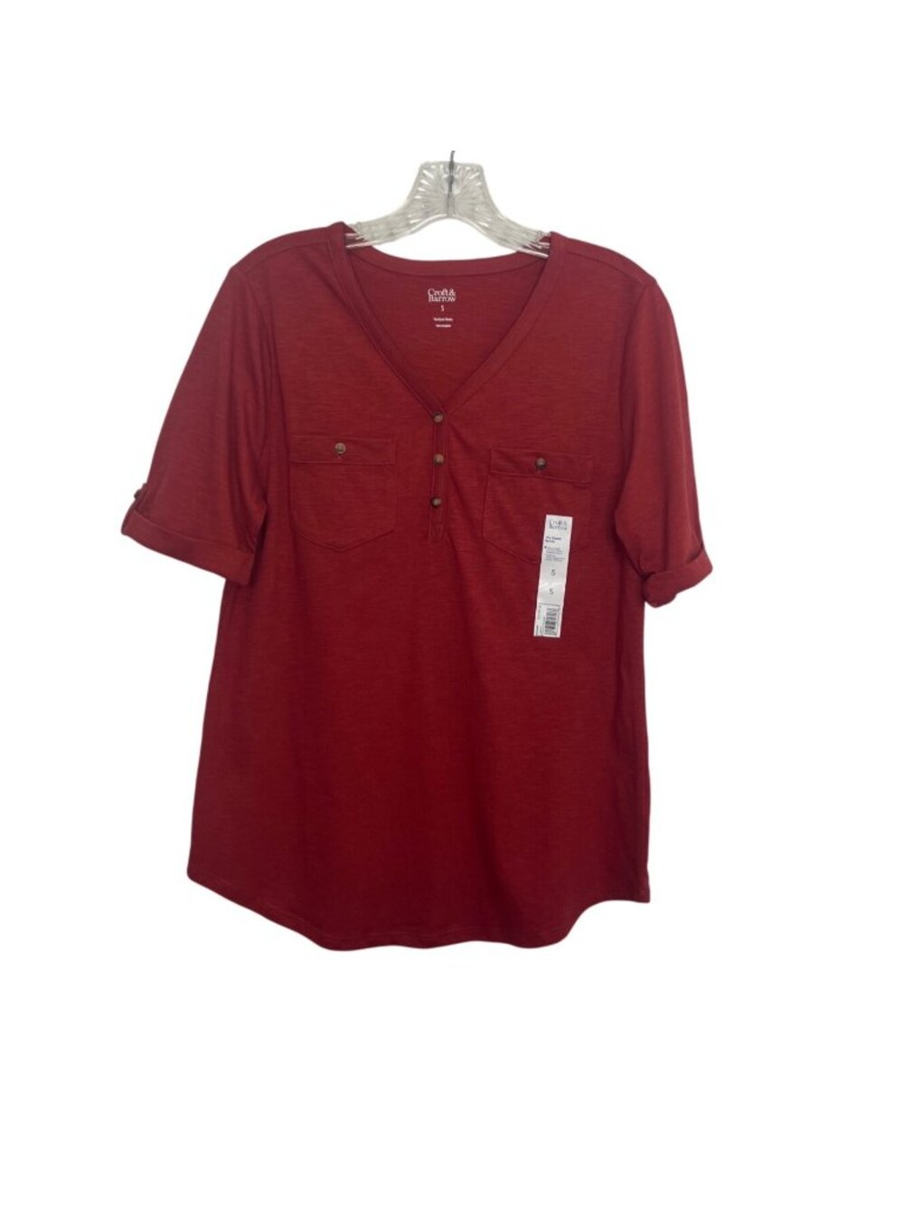 Croft & Barrow Classic Henley Shirt Small Red New Short Sleeve